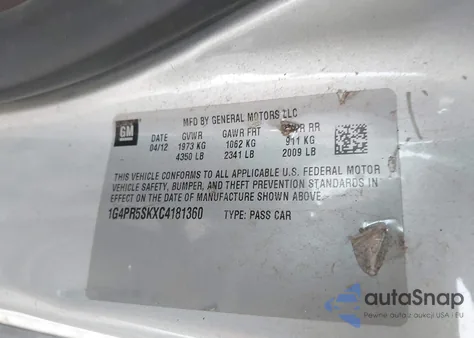 2012 Buick Verano Convenience Group z USA, uszkodzony, nr VIN 1G4PR5SKXC4181360